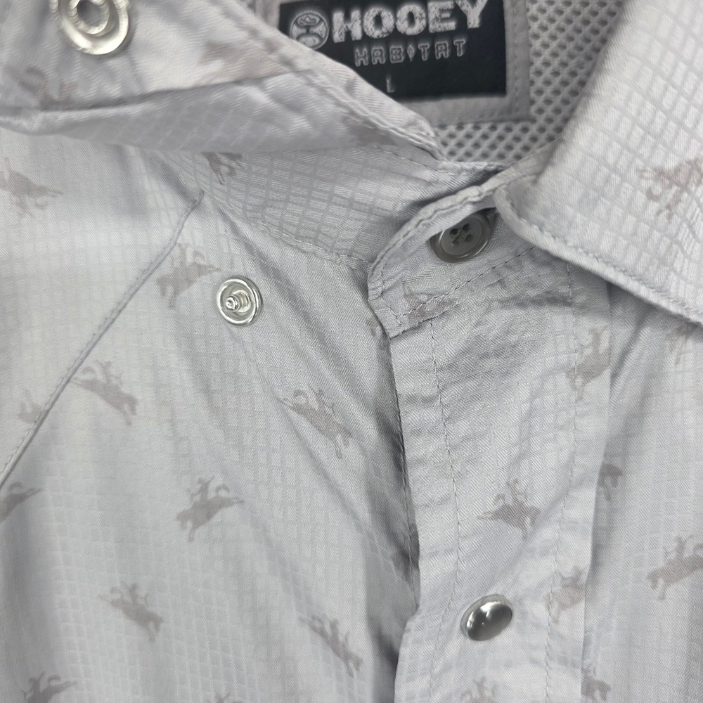 Hooey Habitat Mens Grey Bronc Rider Print Short Sleeve Western Pearl Snap Shirt - Picture 5 of 9